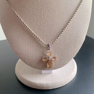 Pink Glass Cross on Silver Ball Chain Necklace Jewelry